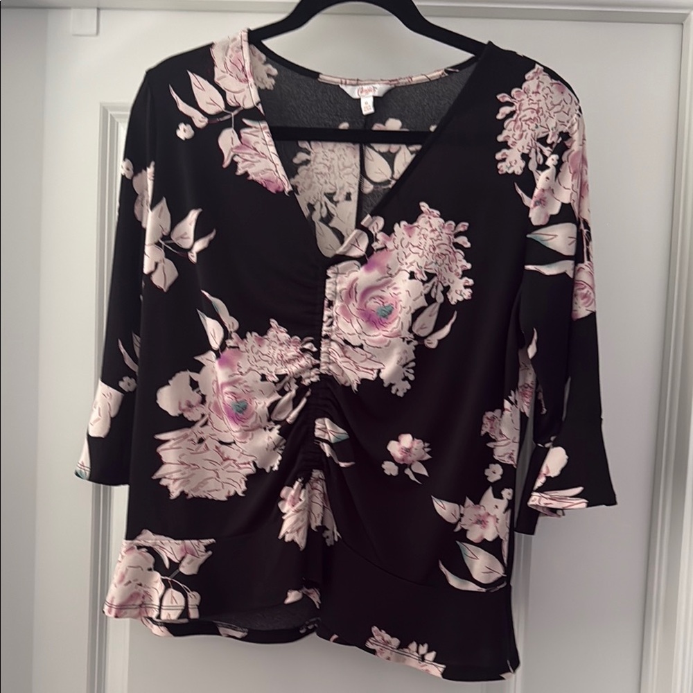 Candie's Black and Pink Floral Blouse